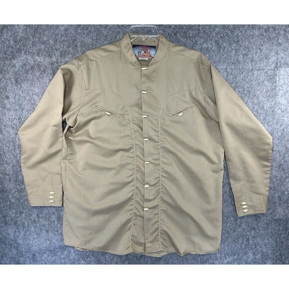 Vintage Red Rider Western Shirt Size XL Retro Rodeo Cowboy Long Sleeve Tan - Picture 1 of 9